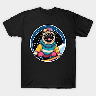 Snowboarding Pug Dog T-Shirt